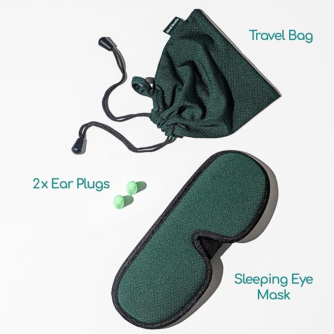Medi Grade Cotton Sleep Mask with 3D Eye Memory Foam - Travel Sleeping Mask for Women and Men with 2 Ear Plugs and Storage Bag - Blackout Light Blocking