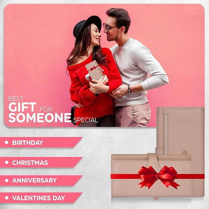 Real Leather Women Wallet Leather with RFID Blocking -Trifold Card Holder Designer Ladies Clutch with ID Window Wallets