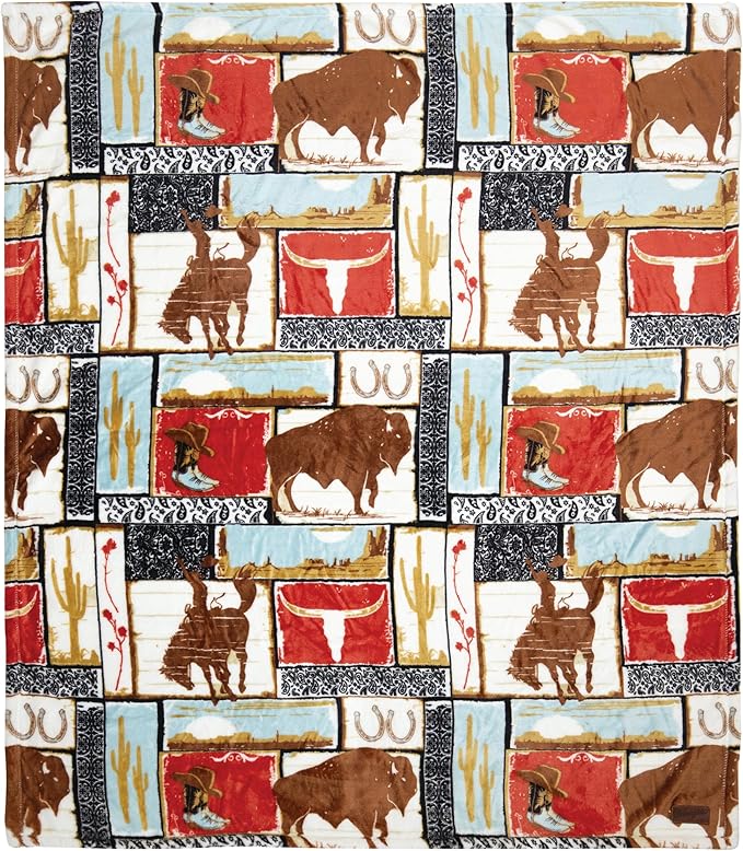 CARSTENS, INC. Travel Blanket, Premium Compact 2-in-1 Airplane Blanket/Pillow, Wrangler Vintage Western