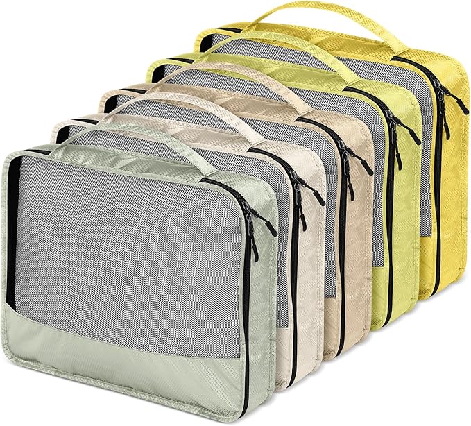 5 Pcs Packing Cubes for Suitcase Large Travel Cubes Carry on Luggage Organizer Bags for Clothes Accessories(M,Yellow)