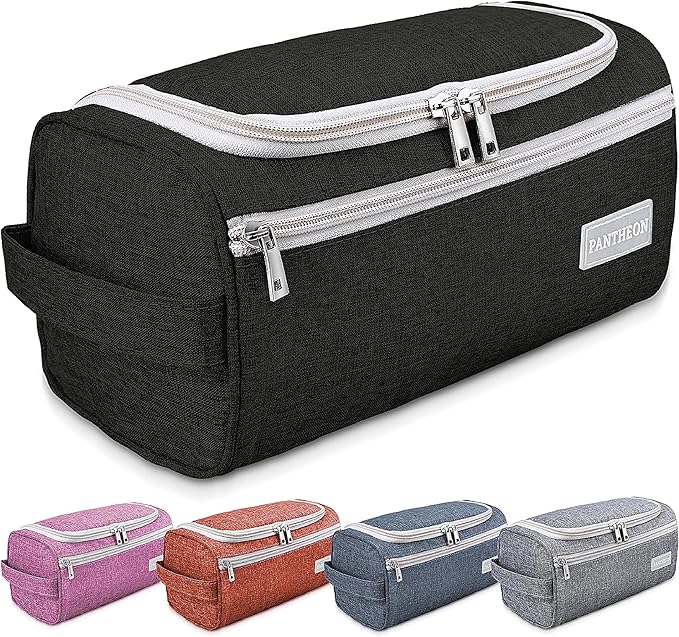 Pantheon Men's Toiletry Bag - Travel Toiletry Bag Wash Bag Hanging Dopp Kit Shaving Kit for Bathroom Shower - Mens Travel Bag Hanging Toiletry Organizer Toiletry Kit for Traveling (Black)