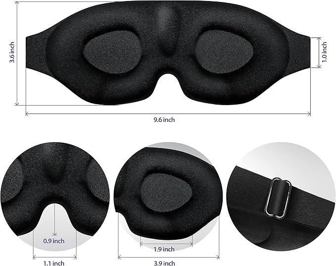 HealthA2Z Sleep Eye Mask, Heat-Bonded Technology, Easy to Adjust, Ideal for Meditation, Yoga, Travel, Nap, Insomnia Black (Pack of 2)