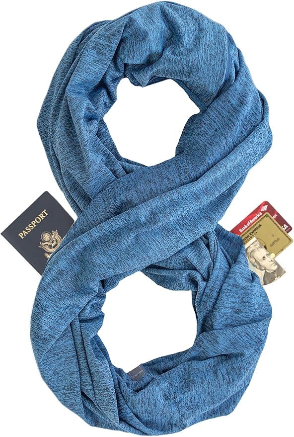 Zero Grid Infinity Travel Scarf Loop with Hidden Zipper Pockets for Passport, Phone, Cash, Cards