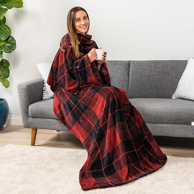PAVILIA Blanket with Sleeves for Adult Women Men, Soft Warm Wearable Blanket Fleece Wrap Throw, Robe Blanket Gift