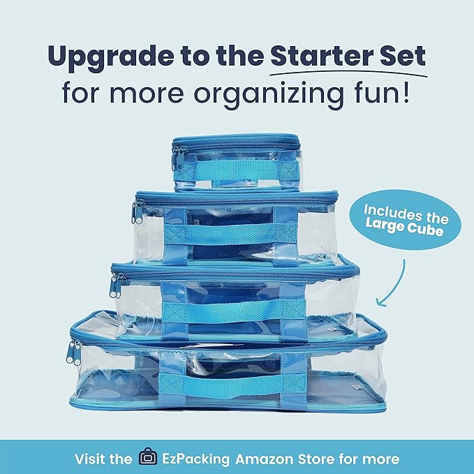 Large Clear Travel Packing Cube/See-Through PVC Organizer for Suitcase/Multipurpose Pouch w/Handle/Dress Shirts, Pants, Cashmere, Sweaters & Seasonal Linen Storage Protection (Turquoise)