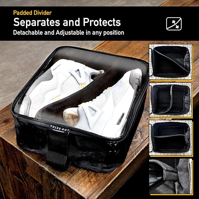 SoleGuardian XXL Sneaker Travel Case – U.S. Brand – Clear Waterproof Lid, Adjustable Dividers – Soft Bag Organizer for up to 4 Pairs of Casual, Athletic, Golf & Sports Shoes, Gift for Men & Women (3)