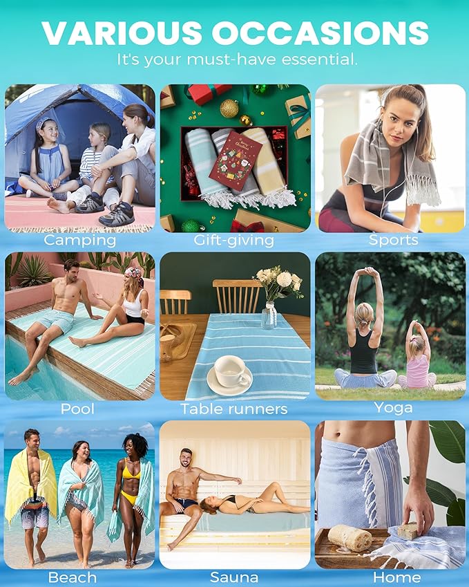 Antfuny 6 Packs Turkish Beach Towels Yoga Blanket Gym Workout Towel Mens Birthday Gift Ideas for Father Day Dad Husband Brother Uncle Son Daughter Boyfriend Male Boss Grandpa Him Appreciation Navy