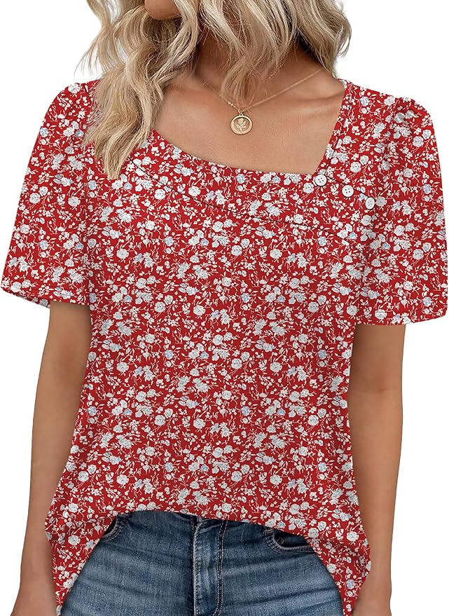 WIHOLL Womens Summer Tops Short Sleeve Shirts Square Neck Spring Outfits 2026 Fashion Clothing Blouses