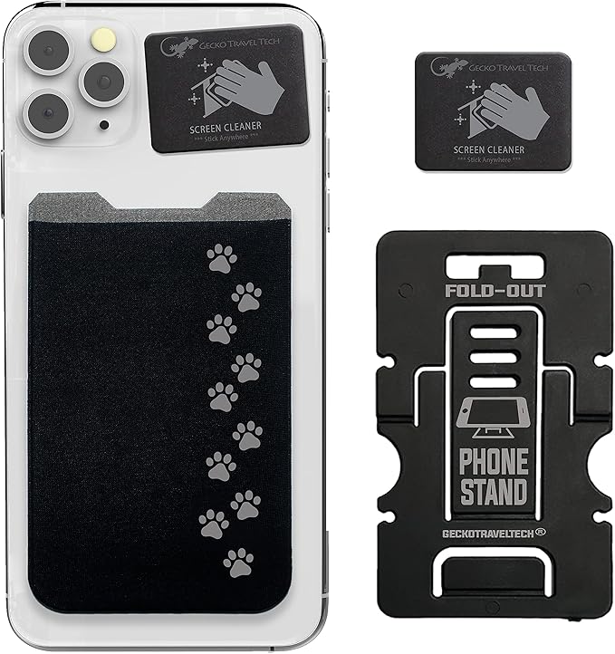 Phone Wallet - Adhesive Card Holder - Cell Phone Pouch - Stick on Lycra Pocket by Gecko - Carry Credit Cards and Cash