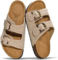 Project Cloud 100% Genuine Leather Flat Sandals For Women 2026 Cork Footbed Womens Sandals with Memory Foam and arch support Vacation Essentials Slides for Women Footwear (Venita)