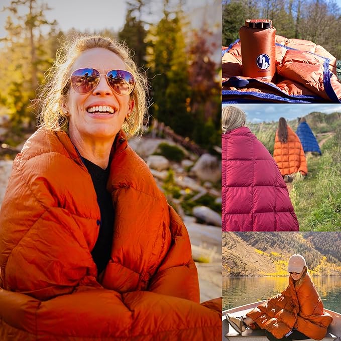 Horizon Hound Down Camping Blanket 650 Fill Power - Ultralight Backpacking Quilt (1lb 6oz) Warm & Water-Resistant 20D Nylon Shell for Outdoors, Camping, Hiking, Travel, & Stadium - Packable