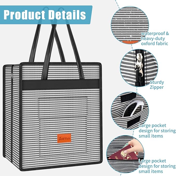 SelfTek Shoe Bags for Travel with Handle, Waterproof Large-Capacity Family Travel Shoe Bag Organizer for Multiple Shoes, Shoe Travel Bags for Packing, Suitable for Luggage Handle (Streifen)