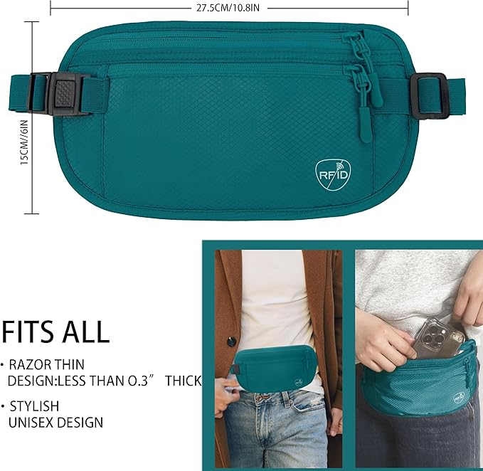 SUPACOOL Money Belt, Hidden Travel Wallet for Passport, RFID Blocking Passport Pouch, Undercover Fanny Pack(Green)