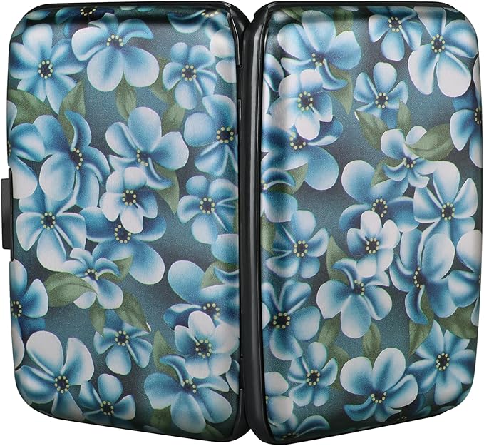 ELFISH Mini RFID Aluminum Wallet Credit Cards Holder Business Card Case Metal ID Case for Men Women(Cute Flowers)