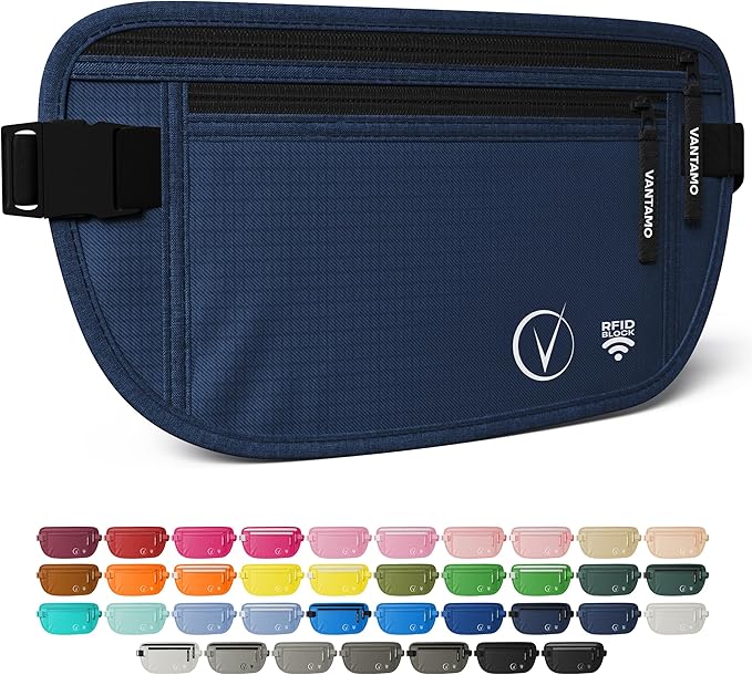 Money Belt for Travel - Security Fanny Pack for Phone, Money, Passport, & More with Anti Theft RFID Protection - Slim Under Clothes Hidden Wallet Holder Bag - Unisex Travel Waist Pouch for Women & Men