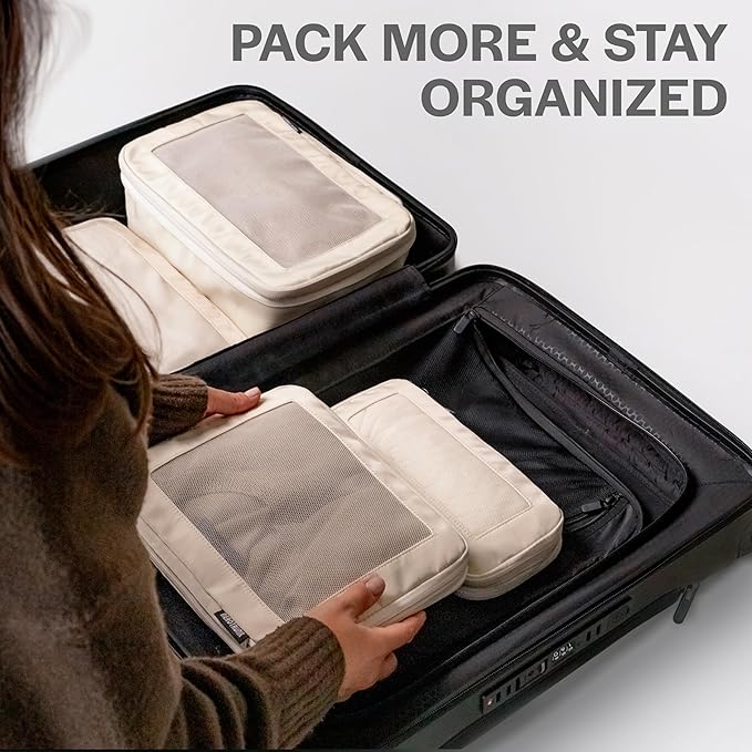 Aerotrunk Compression Packing Cubes for Travel - Luggage Organizer Bags - Double Zipper Packing Cubes for Suitcases (12-Pack, Mocha)