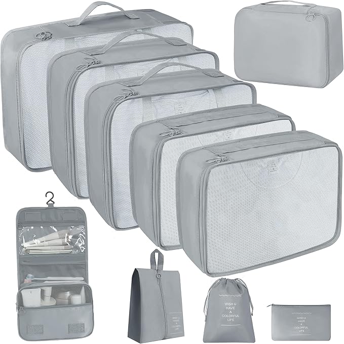 10 Pcs Set Packing Cubes - Travel Packing Organizers, Expandable Suitcase Organizer, Luggage Organizer Bags