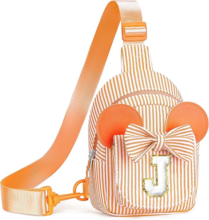Birthday Gifts for Girls, 2 3 4 5 6 Year Old Girl Birthday Gift | Orange Small Initial Crossbody Bag Fanny Pack Purse for Kids Belt Bag Personalized Gifts for Daughter Sister (Orange J)