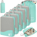 Compression Packing Cubes 8 Set, Dual Zipper Compression Packing Cubes for Travel, See-Through Mesh Packing Bags for Suitcases, Compression Cubes with Shoe Bag