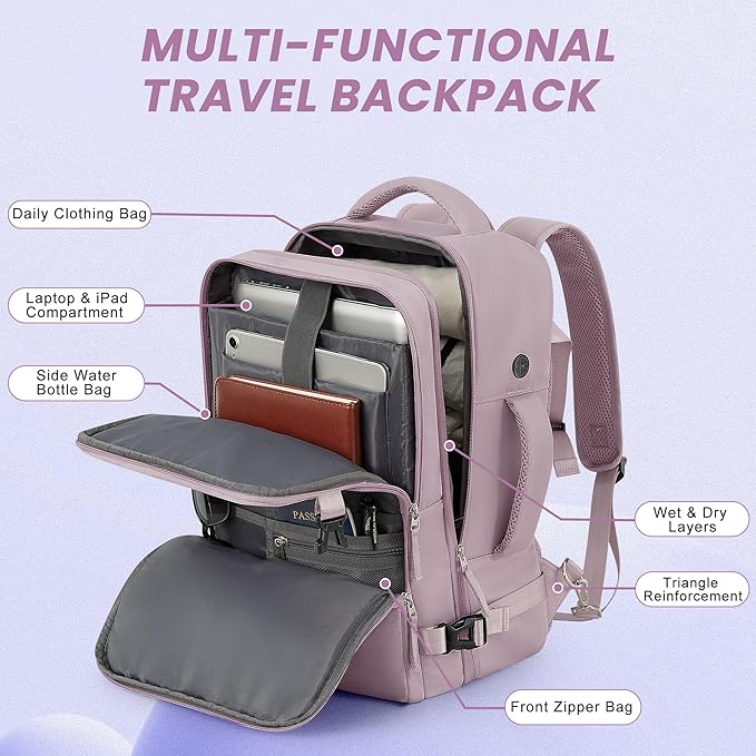 Sinaliy Travel laptop Backpack for Women, Personal Item Size Flight Approved, 16 Inch Laptop Bag with Multi-Pockets, College Computer Bag, Waterproof Carry On Backpack Casual Daypack Backpack