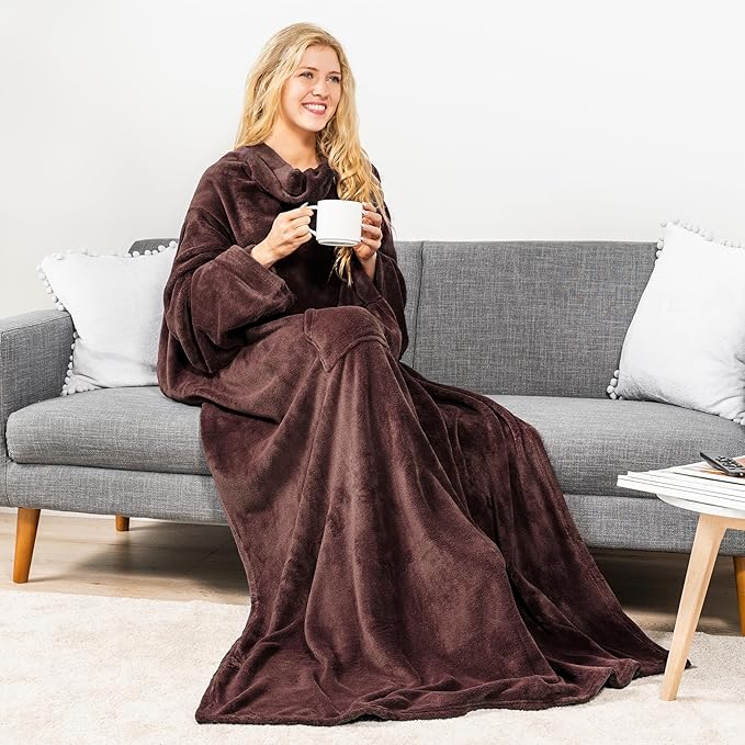 PAVILIA Wearable Blanket with Sleeves for Adult Women Men, Cozy Fleece Warm Wrap Throw with Arms, Gifts for Christmas, Wife