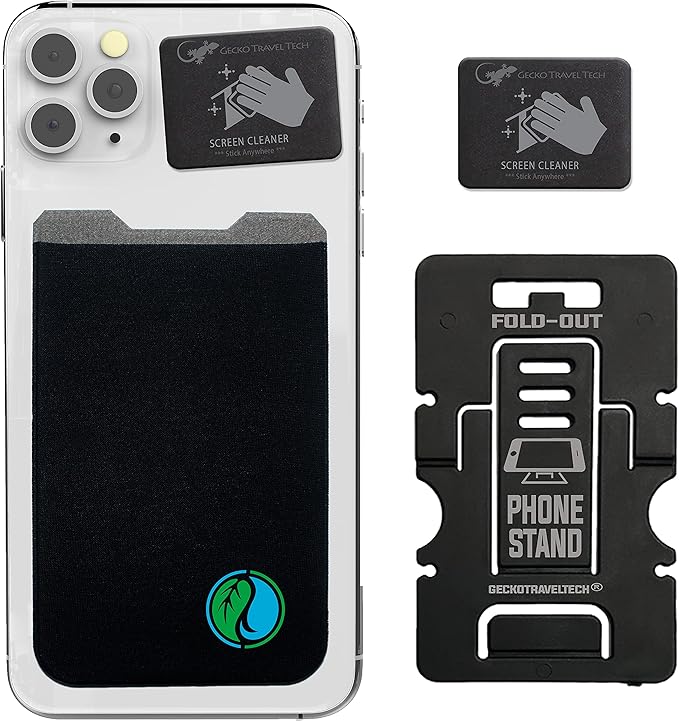 Phone Wallet - Adhesive Card Holder - Cell Phone Pouch - Stick on Lycra Pocket by Gecko - Carry Credit Cards and Cash