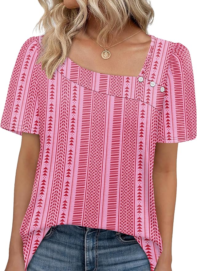 WIHOLL Womens Summer Tops Short Sleeve Shirts Square Neck Spring Outfits 2026 Fashion Clothing Blouses