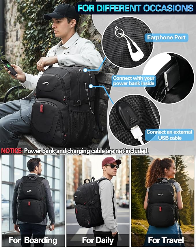 ProEtrade Travel Backpack, Extra Large Laptop Backpack School Business Anti Theft TSA Approved College Work Computer Bag Fits 18.4 Inch Laptop with USB Charging Port Bookbag for Women Men(Black,L)