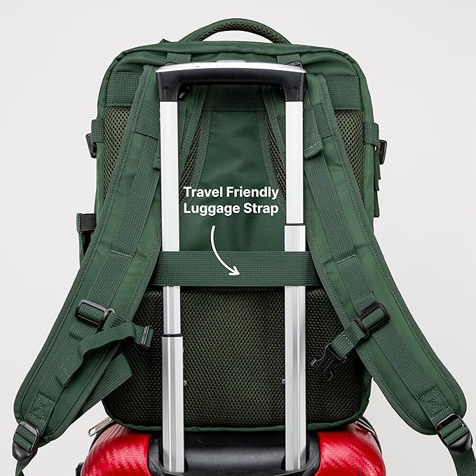 Carrywell (Not Made In China) Travel Backpack Airline Approved, Carry-On Underseat, Holds 15.6 or 16 Inch Laptop, Personal Item Bag with Shoe Compartment For Men Women, Green 30l