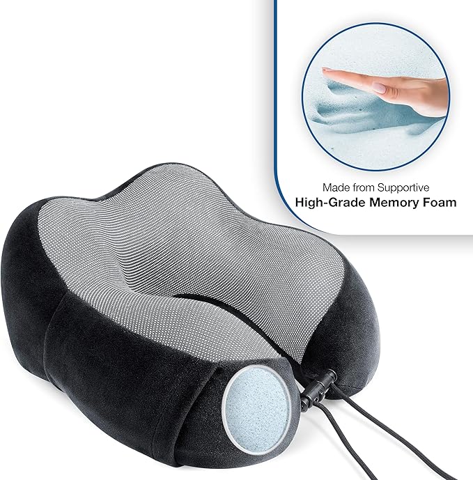 Cloudz Tech Memory Foam Travel Neck Pillow with Blackout Sleep Mask and Ear Plugs - Black