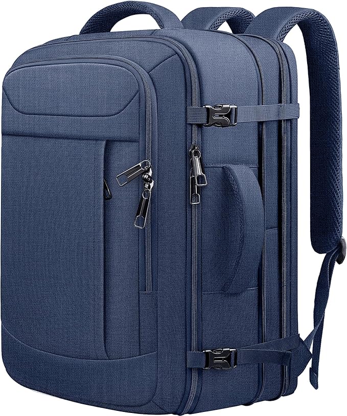 Extra Large Carry on Backpack, Expandable 50L-60L Travel Backpack Hiking Camping Rucksack with Waterproof Wet Pocket, Anti-Theft 19 Inch Gaming Laptop Bag for Road Trip Outdoor Sports, Blue
