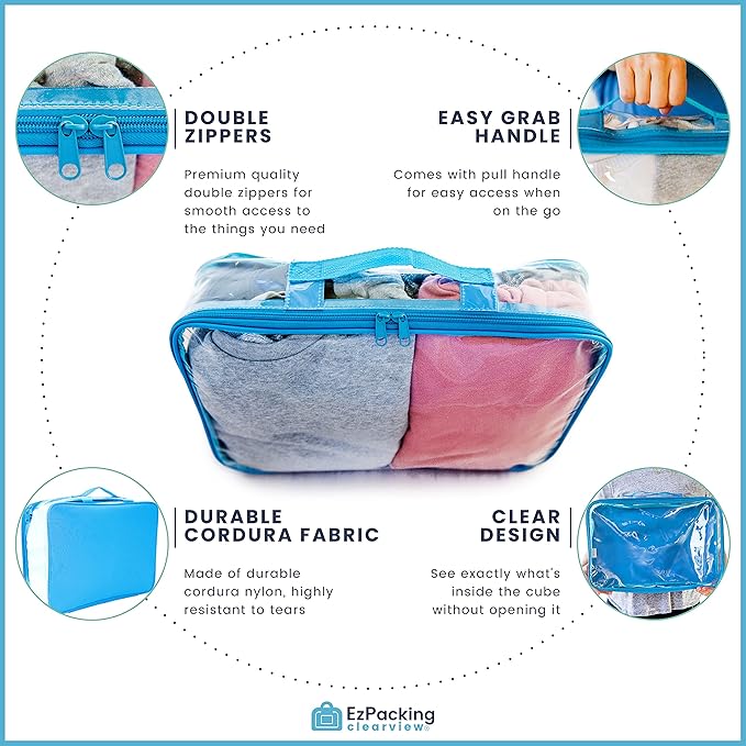 Large Clear Travel Packing Cube/See-Through PVC Organizer for Suitcase/Multipurpose Pouch w/Handle/Dress Shirts, Pants, Cashmere, Sweaters & Seasonal Linen Storage Protection (Gray)