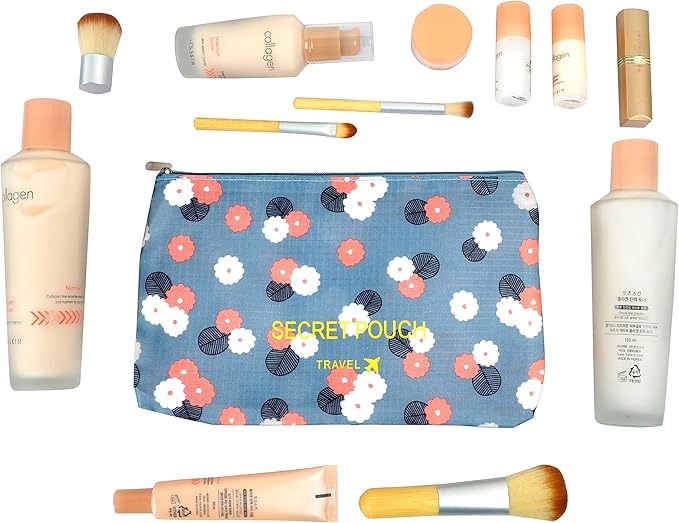 Vercord 7 Set Travel Packing Organizers Cubes Luggage Suitcase Organizer Bags Clothes Underwear Cube Shoe Pouch Pack Blue Flower