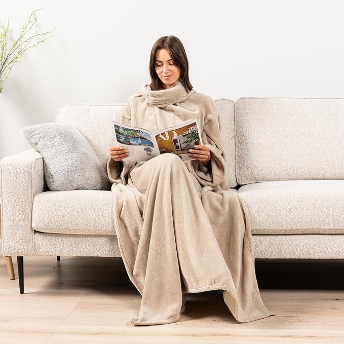 PAVILIA Wearable Blanket with Sleeves for Adult Women Men, Cozy Fleece Warm Wrap Throw with Arms, Gifts for Christmas, Wife