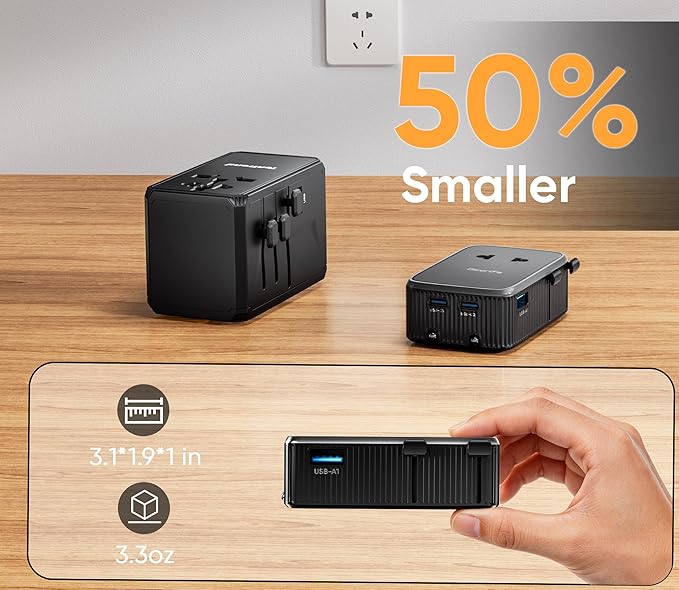 Olcorife PD25W Mini Travel Adapter, Universal Power Adapter with 2 USB-C 1 USB-A, International Plug Adapter, Travel Essentials for US to EU UK AUS (Type-C/G/A/I), 1-Pack