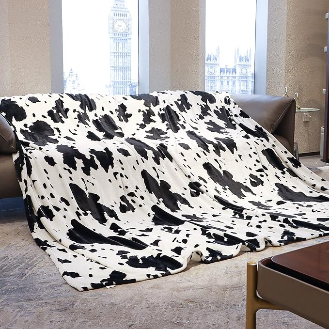 King Fleece Blanket for Bed Couch, Oversized Black & White Soft King Size Blanket, Lightweight Plush Fuzzy Country Throws, Cozy Boho Farmhouse Decor for Bedroom Living Room 90" x 108"