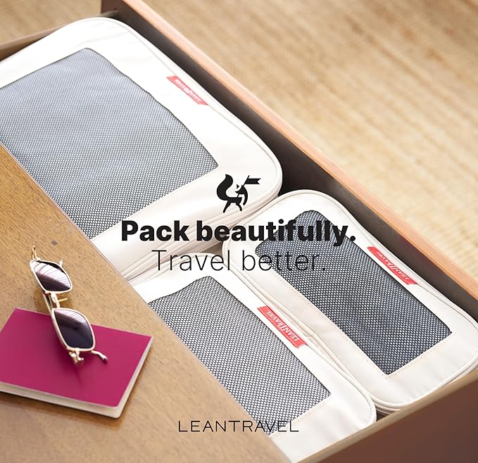 LeanTravel Premium Compression Packing Cubes for Travel - Luggage Organizers with Double Zipper - Sturdy Bags for Suitcase (3-Pack, Sand)