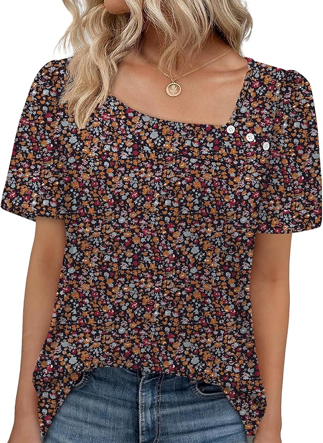 WIHOLL Womens Summer Tops Short Sleeve Shirts Square Neck Spring Outfits 2026 Fashion Clothing Blouses
