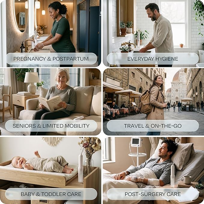 Portable Electric Travel Bidet, Rechargeable Handheld Personal Cleaner for Men, Bidet Portatil with Adjustable Nozzle, 3 Pressure Modes, IPX6 Waterproof USB-C, White, Buddy