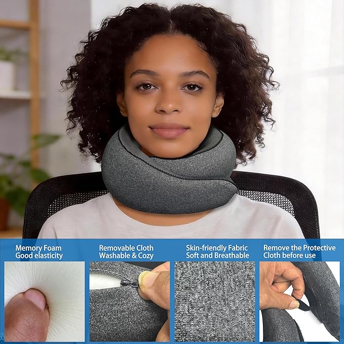 Travel Pillow, Neck Pillow for Airplane, Ergonomic Memory Foam Travel Neck Pillow for Airplanes, Comfortable Flight Pillow for Long Flights & Sleeping