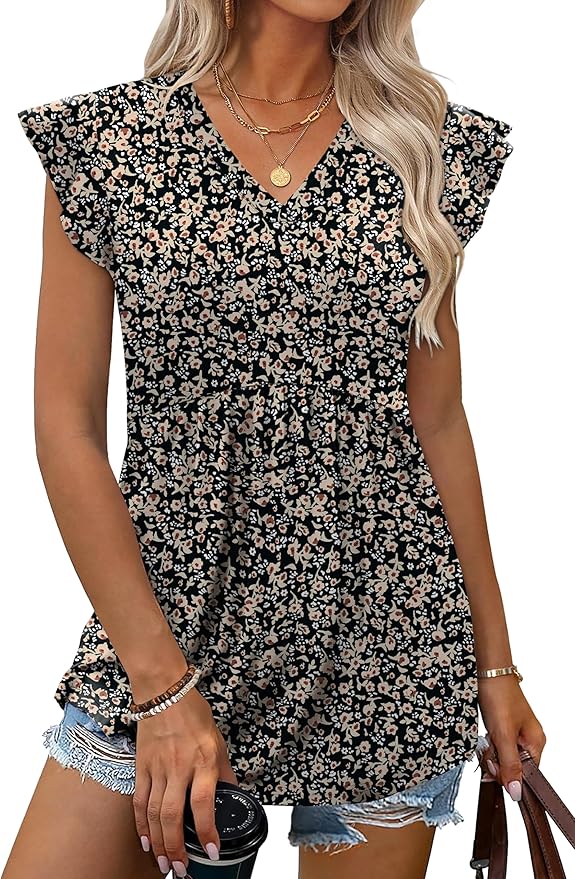 WIHOLL Womens Summer Tops 2026 Babydoll Shirts Ruffle Sleeve Spring Outfits Dressy Casual Blouses