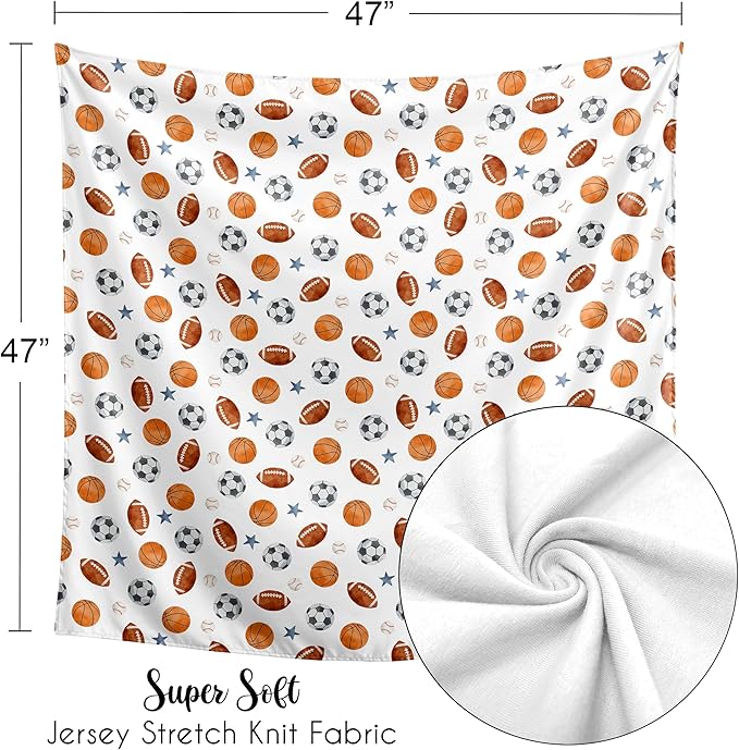 Sweet Jojo Designs Sports Theme Boy Baby Swaddle Blanket Infant Newborn Lightweight Jersey Stretchy Receiving Security Stroller Cover Watercolor Vintage Sport Themed Soccer Football Baseball Blue Star