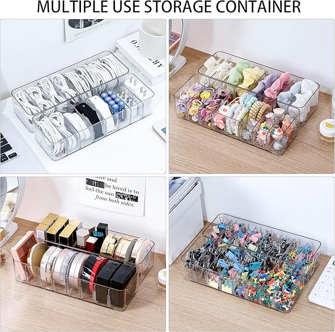 2 Pack Cable Cord Storage Box, Plastic Desk Drawer Organizer Case for Home Office Supplies, Art Crafts, Electronic Accessories, Phone Charger and Wires