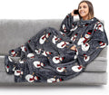 PAVILIA Fleece Blanket with Sleeves, Foot Pockets for Women Men Adults, Plush Wearable Blanket Throw Wrap, Warm Snuggle Blanket Robe, Cozy Gift Ideas Wife Mom, Snowman Gray