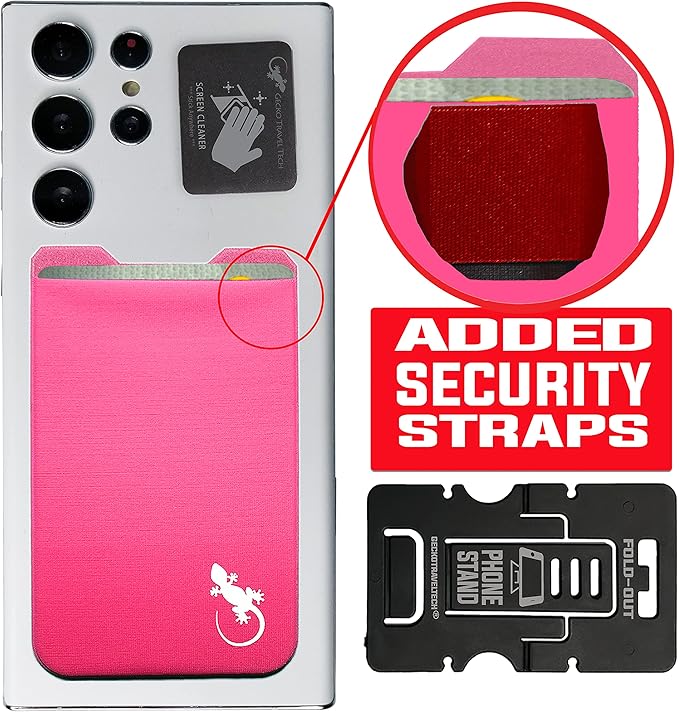 Phone Wallet - Adhesive Card Holder - Cell Phone Pouch - Stick on Lycra Pocket by Gecko - Carry Credit Cards and Cash
