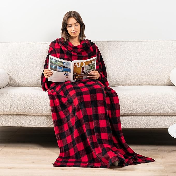 PAVILIA Wearable Blanket with Sleeves for Adult Women Men, Cozy Fleece Warm Wrap Throw with Arms, Gifts for Christmas, Wife