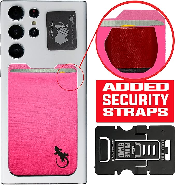Phone Wallet - Adhesive Card Holder - Cell Phone Pouch - Stick on Lycra Pocket by Gecko - Carry Credit Cards and Cash