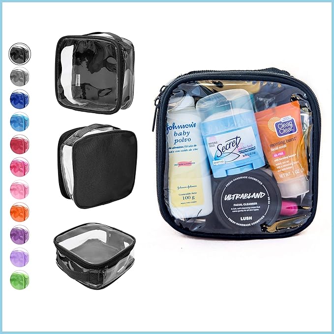 EzPacking Clear TSA Approved 3-1-1 Travel Toiletry Bag for Carry On/Quart Size Transparent Liquids Pouch for Airport Security/Reusable See Through Vinyl & PVC Plastic Organizer Men Women (Black)