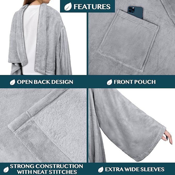 PAVILIA Wearable Blanket with Sleeves for Adult Women Men, Cozy Fleece Warm Wrap Throw with Arms, Gifts for Christmas, Wife