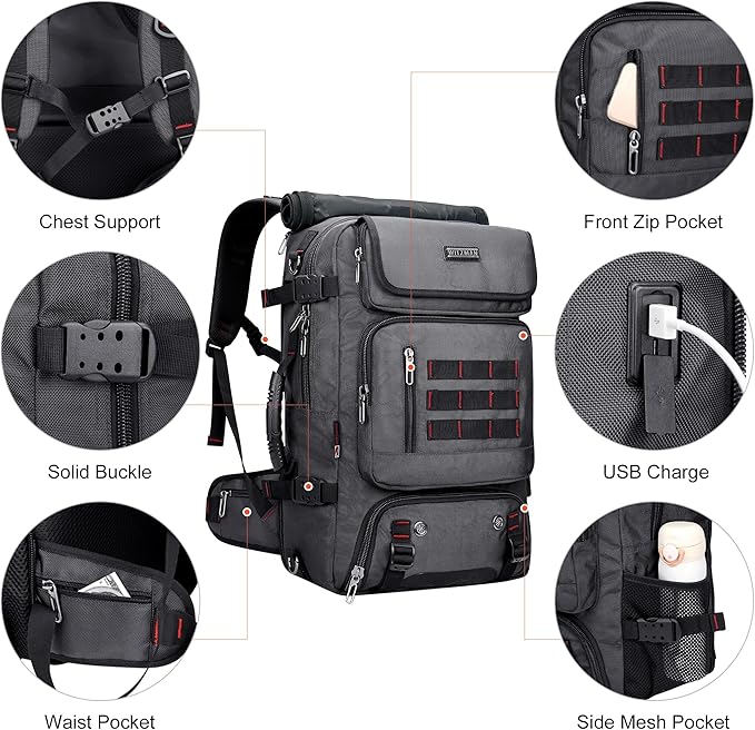WITZMAN Carry on Travel Backpack for Men Women Airline Approved Convertible Nylon Duffle Backpack Luggage Bag (B682 Silvery Grey)